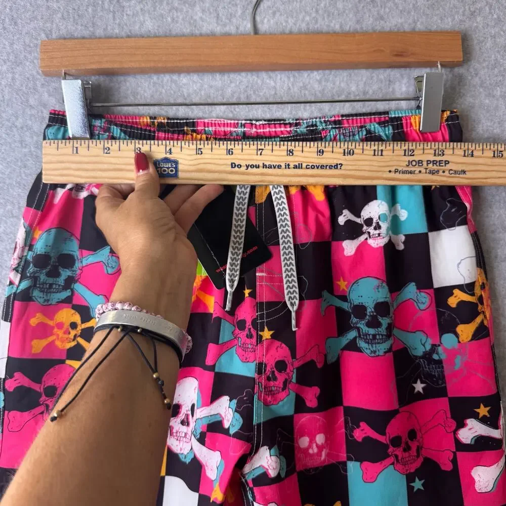 NWT Wes & Willy Youth Boys Check Skull Swim Trunks vibrant multicolored Large